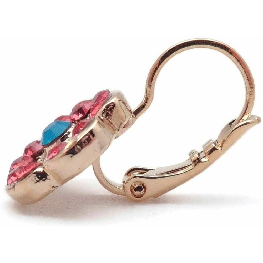 Mariana Bird of Paradise Gold Earrings Indian Pink with Teal Crystal Flower 1911 - Picture 3 of 3